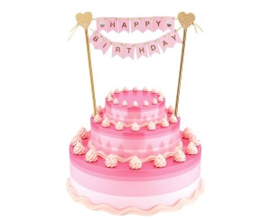 Topper na tort z girlandą Happy Birthday różowy