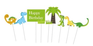 Toppery na tort Happy Birthday Dinozaury, 9 szt.
