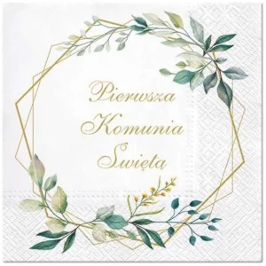 Serwetki papierowe Pierwsza Komunia Święta liście, 20 szt.