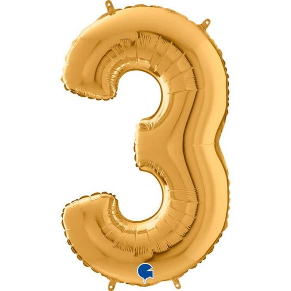 Balon foliowy cyfra "3"  złoty, 66 cm