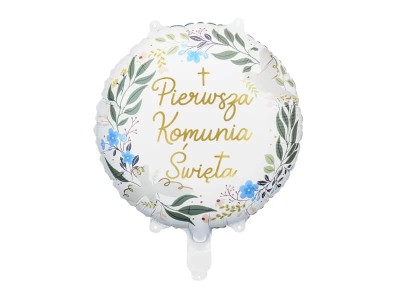 Balon foliowy Pierwsza Komunia Święta kwiaty gołąbek, 45 cm