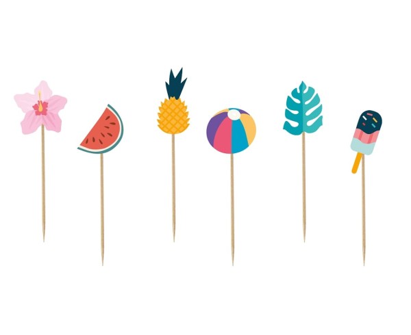 Pikery dekoracje do muffinek babeczek hawajskie Summer Let's Party, 6 szt.
