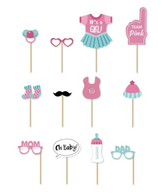 Akcesoria rekwizyty gadżety do zdjęć Baby Shower różowe dla dziewczynki, 12 szt.