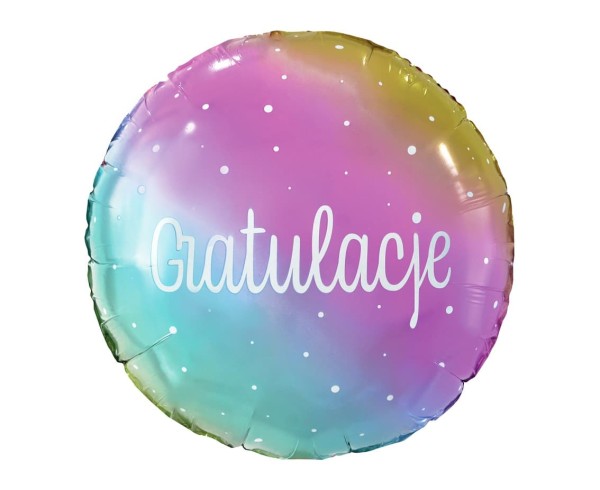 Balon foliowy Gratulacje okrągły tęczowy, 45 cm