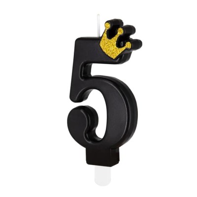Świeczka na tort cyfra 5 z koroną czarna