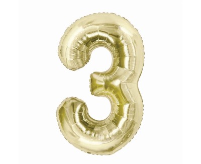Balon foliowy cyfra 3 złoty szampański, 85 cm