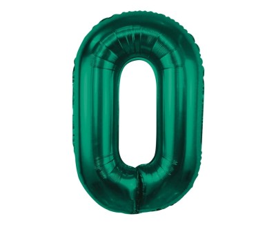 Balon foliowy cyfra 0 butelkowy zielony, 85 cm