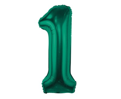 Balon foliowy cyfra 1 butelkowy zielony, 85 cm