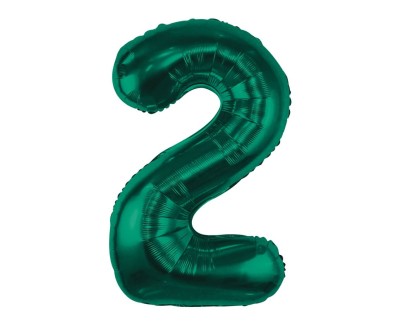 Balon foliowy cyfra 2 butelkowy zielony, 85 cm