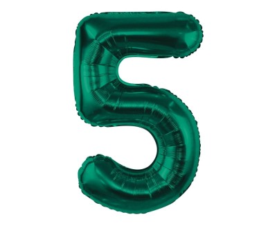 Balon foliowy cyfra 5 butelkowy zielony, 85 cm
