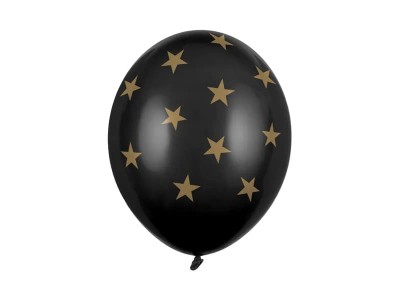 Balony lateksowe czarne w złote gwiazdki 30 cm 3 szt.