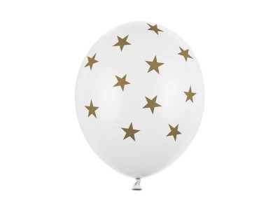 Balony lateksowe białe w złote gwiazdki 30 cm 3 szt.