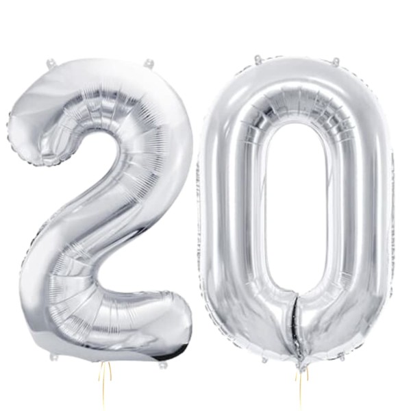 Balony foliowe liczba 20 srebrny, 86 cm