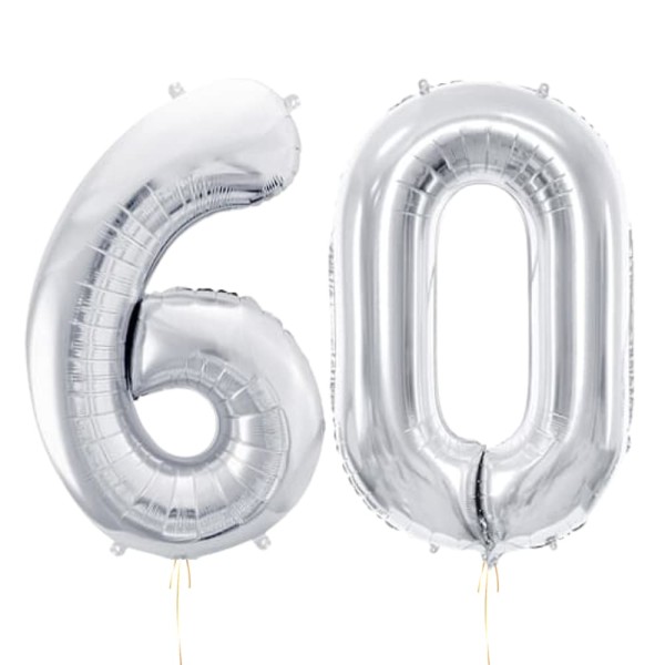 Balony foliowe liczba 60 srebrny, 86 cm