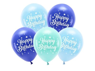 Balony lateksowe Happy Birthday niebieskie, 5 szt.