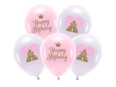 Balony lateksowe Happy Birthday księżniczka, 5 szt.