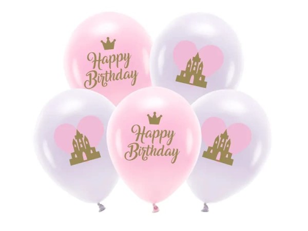 Balony lateksowe Happy Birthday księżniczka, 5 szt.
