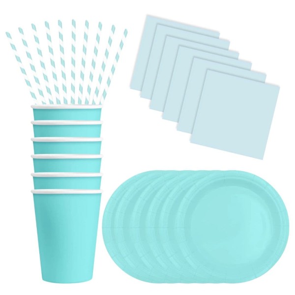 Zestaw jednokolorowy jasny niebieski - kubeczki, talerzyki, słomki, serwetki