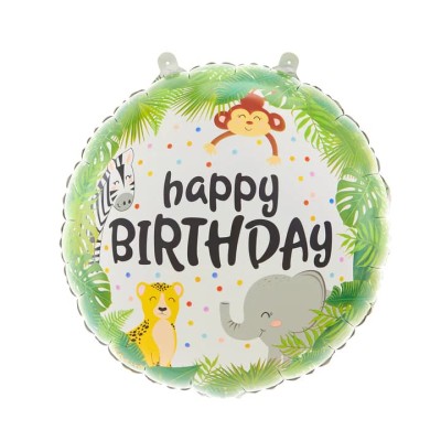 Balon foliowy Happy Birthday zwierzątka safari, 45 cm