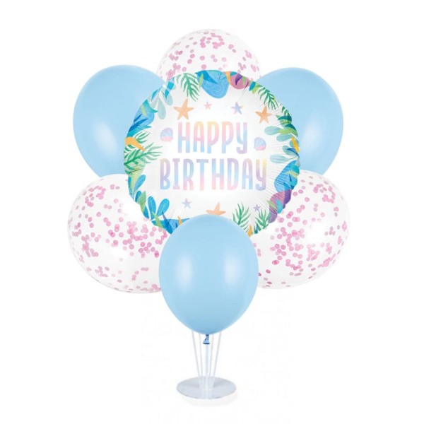Zestaw balonów na stojaku Happy Birthday ocean syrenka