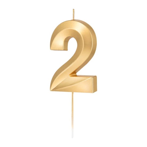 Świeczka na tort metaliczna złota cyfra 2