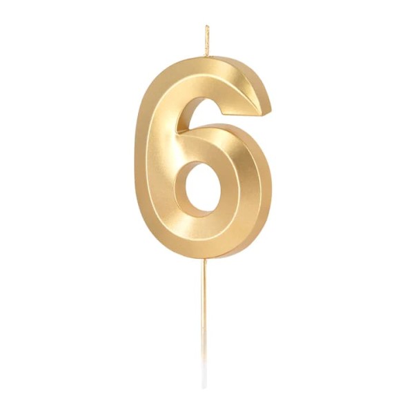 Świeczka na tort metaliczna złota cyfra 6