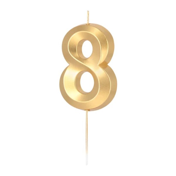 Świeczka na tort metaliczna złota cyfra 8