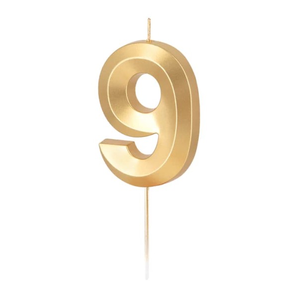 Świeczka na tort metaliczna złota cyfra 9