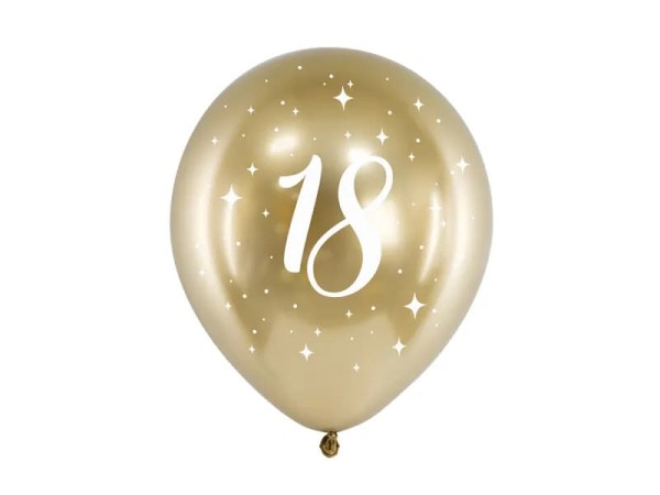Balony lateksowe 18 urodziny złote metaliczne glossy, 6 szt.