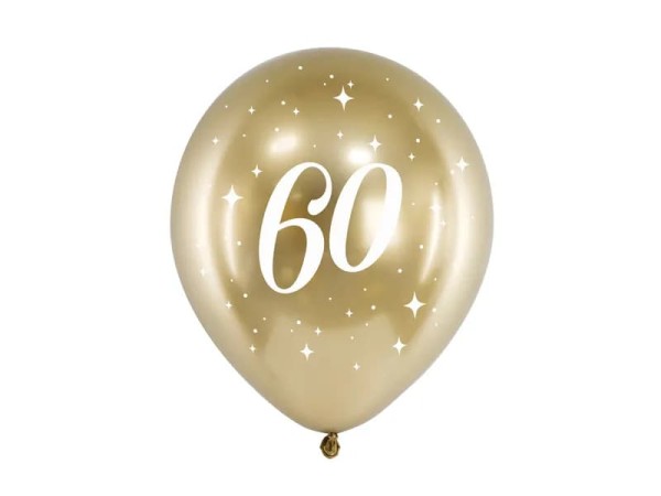 Balony lateksowe 60 urodziny złote metaliczne glossy, 6 szt.