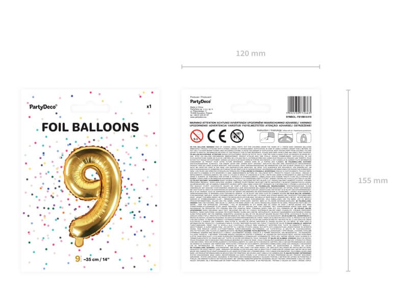 Foliowy balon cyfra dziewięć złota