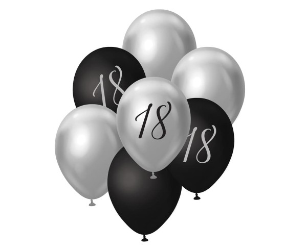 Balony lateksowe 18 urodziny Beauty&Charm czarno-srebrne, 30 cm 7 szt.