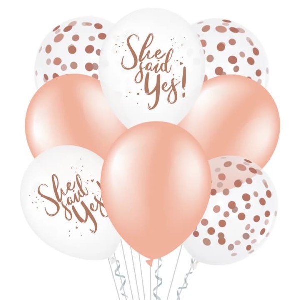 Balony lateksowe She said yes różowe-złoto, 30 cm 8 szt.
