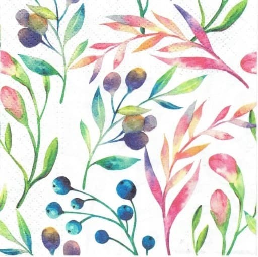 Serwetki papierowe kolorowe liście jagody, 20 szt.