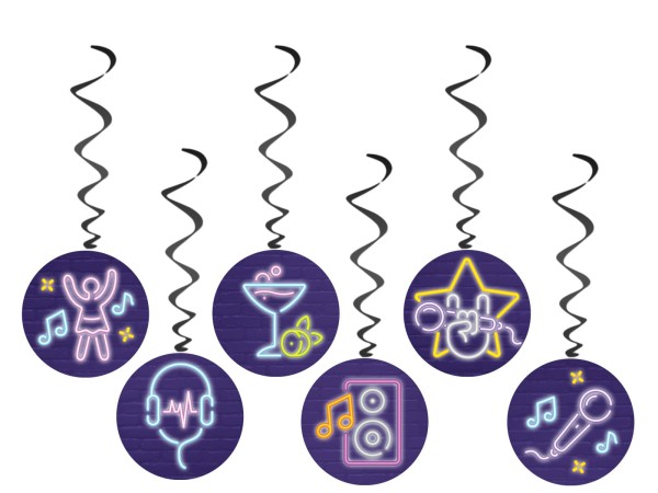 Dekoracja wisząca świderki Disco neon, 6 szt.