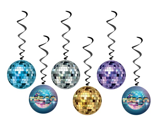 Dekoracja wisząca świderki Disco Party, 6 szt.
