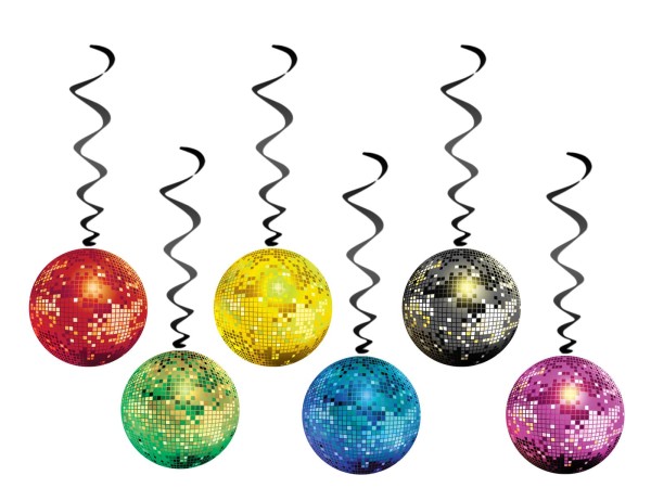 Dekoracja wisząca świderki Disco kolorowe kule, 6 szt.