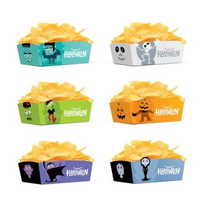 Pudełka na przekąski popcorn chipsy Halloween, 3 szt.