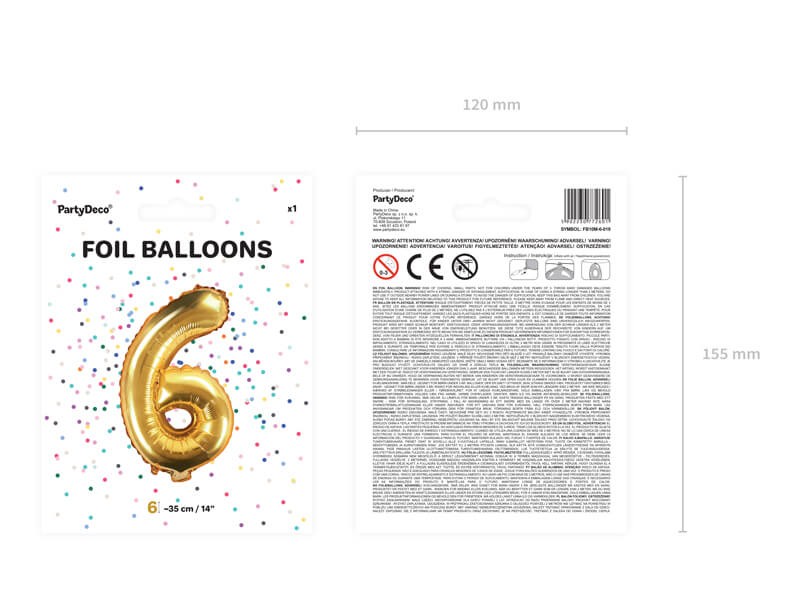 Foliowy balon cyfra sześć złota