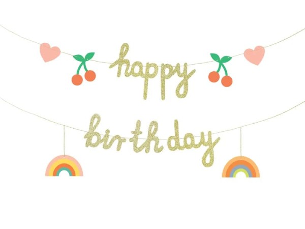 Baner papierowy Happy Birthday tęcza wiśnie, 100 cm