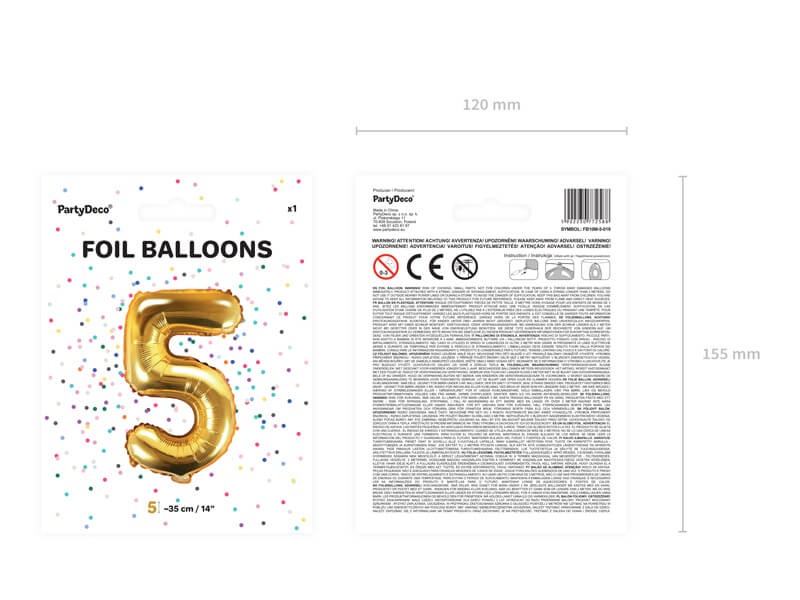 Foliowy balon cyfra pięć złota