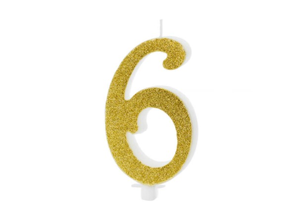 Świeczka urodzinowa cyfra 6 złota, 10 cm