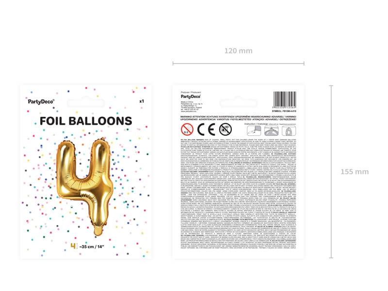 Foliowy balon cyfra cztery złota