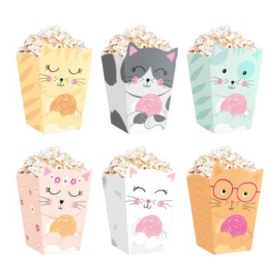 Pudełka na przekąski popcorn chipsy Kotki, 6 szt.
