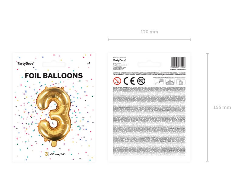 Foliowy balon cyfra trzy złota