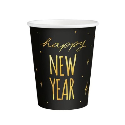Kubeczki papierowe sylwestrowe Happy New Year, 6 szt.