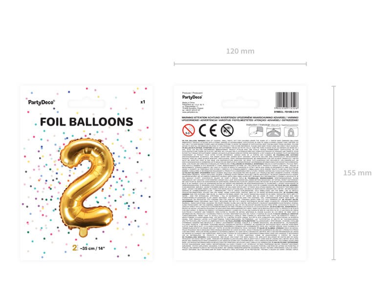 Foliowy balon cyfra dwa złota