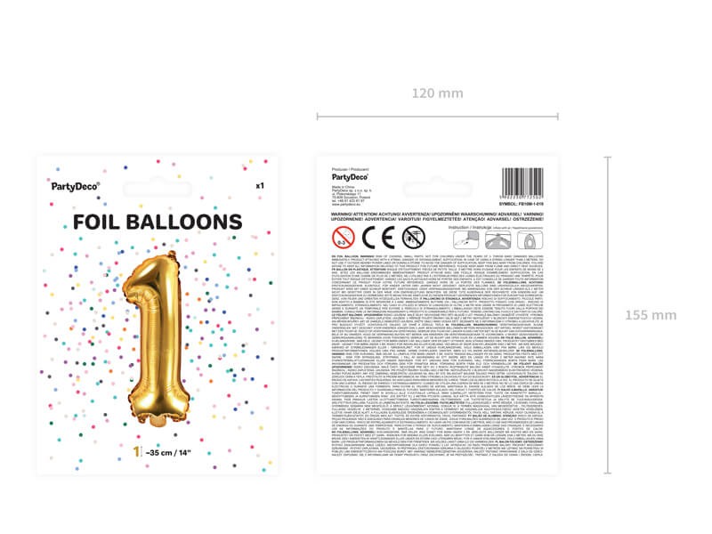 Foliowy balon cyfra jeden złota