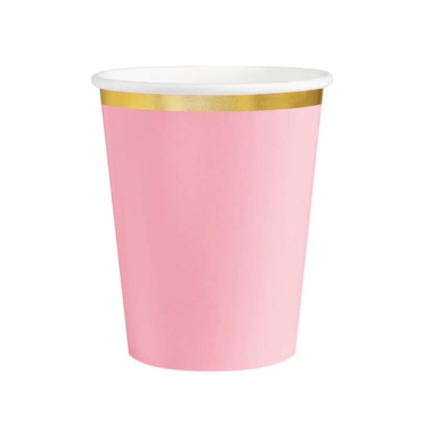 Kubeczki papierowe różowe ze złotym brzegiem Classic Gold, 6 szt.