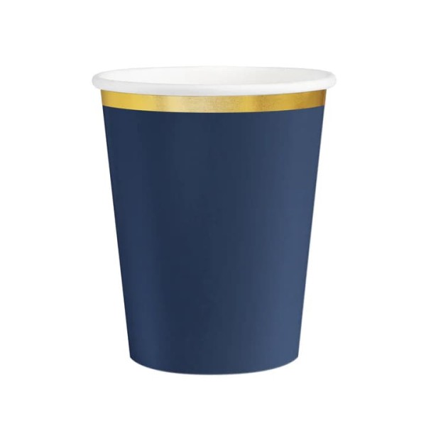 Kubeczki papierowe granatowe ze złotym brzegiem Classic Gold, 6 szt.